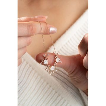 Nereze 925 Ayar Rose 3'lü Filizlenmiş Manolya Çiçeği Kadın Gümüş Kolye