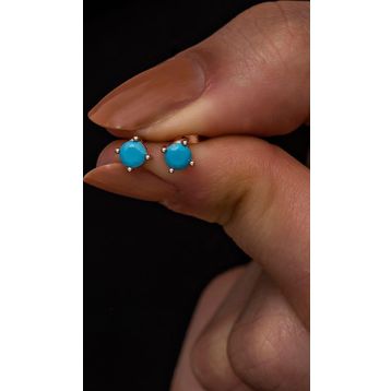 Nereze 925 Ayar Rose 4 mm Turkuaz Taşlı Tektaş Kadın Gümüş Küpe