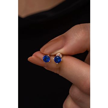 Nereze 925 Ayar Rose 5 mm Lacivert Taşlı Tektaş Kadın Gümüş Küpe