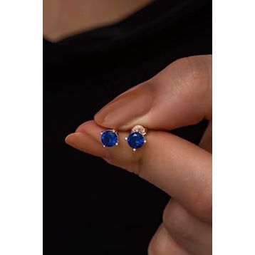 Nereze 925 Ayar Rose 5 mm Lacivert Taşlı Tektaş Kadın Gümüş Küpe