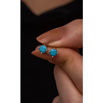 Nereze 925 Ayar Rose 5 mm Turkuaz Taşlı Tektaş Kadın Gümüş Küpe