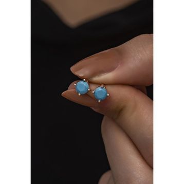 Nereze 925 Ayar Rose 5 mm Turkuaz Taşlı Tektaş Kadın Gümüş Küpe