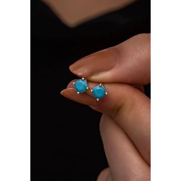 Nereze 925 Ayar Rose 5 mm Turkuaz Taşlı Tektaş Kadın Gümüş Küpe