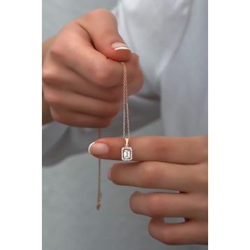 Nereze 925 Ayar Rose Baget Tektaş Kadın Gümüş Kolye