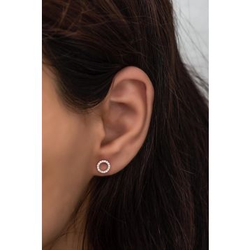 Nereze 925 Ayar Rose Minik Yuvarlak Tasarım Kadın Gümüş Küpe