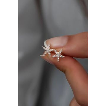 Nereze 925 Ayar Rose Zirkon Taşlı Deniz Yıldız Kadın Gümüş Küpe
