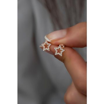 Nereze 925 Ayar Rose Zirkon Taşlı Yıldız Kadın Gümüş Küpe