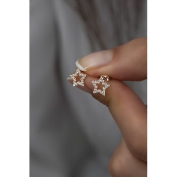 Nereze 925 Ayar Rose Zirkon Taşlı Yıldız Kadın Gümüş Küpe