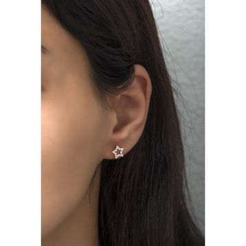 Nereze 925 Ayar Rose Zirkon Taşlı Yıldız Kadın Gümüş Küpe