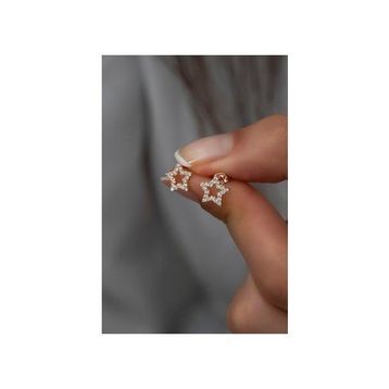 Nereze 925 Ayar Rose Zirkon Taşlı Yıldız Kadın Gümüş Küpe