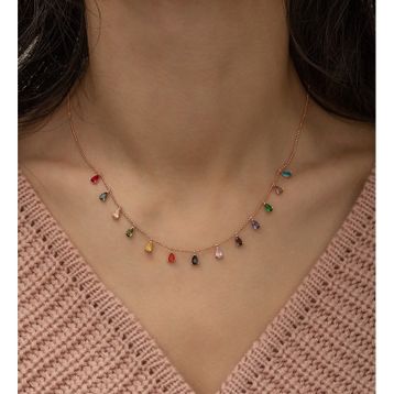 Nereze 925 Ayar Sıralı Damla Mix Taşlı Kadın Gümüş Kolye