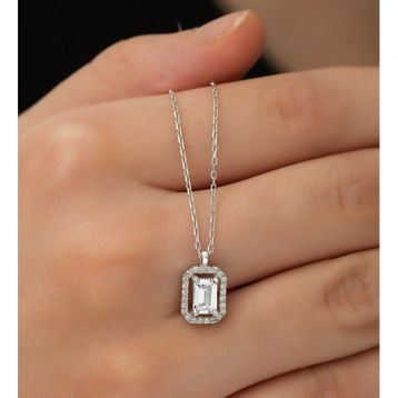 Nereze 925 Ayar Zirkon Taşlı Tektaş Kadın Gümüş Kolye