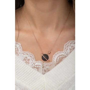 Nereze MKN118 Siyah Gezegen 925 Ayar Gümüş Kolye