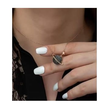Nereze MKN118 Siyah Gezegen 925 Ayar Gümüş Kolye