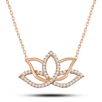 Nereze NRZ99725 Zirkon Taşlı Lotus Çiçeği 925 Ayar Gümüş Kolye