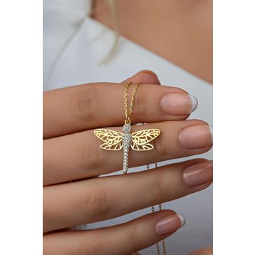 Nereze NRZ99731 925 Ayar Gümüş Gold Zirkon Taşlı Yusufcuk Kolye