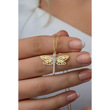 Nereze NRZ99731 925 Ayar Gümüş Gold Zirkon Taşlı Yusufcuk Kolye