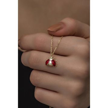 Nereze NRZ998337 925 Ayar Gümüş Gold Mineli Uğur Böceği Kolye