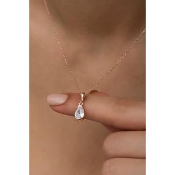 Nereze NRZ998415 Damla Beyaz Taşlı Tektaş 925 Ayar Gümüş Kolye
