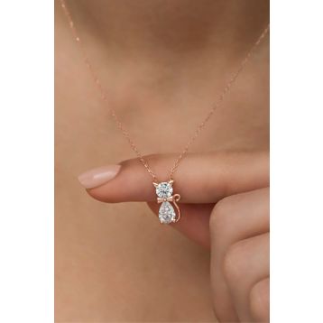 Nereze NRZ998424 Beyaz Zirkon Taşlı Kedi 925 Ayar Gümüş Kolye