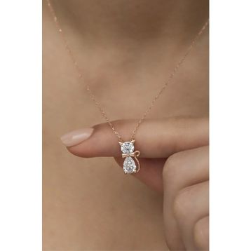 Nereze NRZ998424 Beyaz Zirkon Taşlı Kedi 925 Ayar Gümüş Kolye