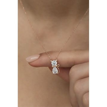 Nereze NRZ998424 Beyaz Zirkon Taşlı Kedi 925 Ayar Gümüş Kolye