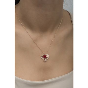 Nereze NRZ998427 Kalp Sonsuzluk Model Kırmızı Gül 925 Ayar Gümüş Kolye