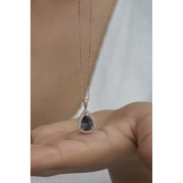 Nereze NRZ998514 925 Ayar Mistik Topaz Taşlı Damla Tektaş Kadın Gümüş Kolye
