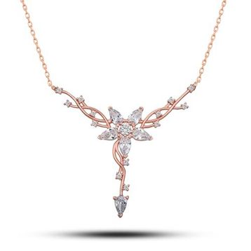 Nereze NRZ998520 925 Ayar Rose Sarmaşık Model Yıldız Detaylı Kadın Gümüş Kolye