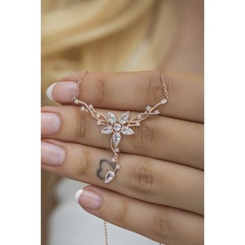 Nereze NRZ998520 925 Ayar Rose Sarmaşık Model Yıldız Detaylı Kadın Gümüş Kolye