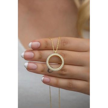 Nereze NRZ998522 925 Ayar Gold Kaplama Çerçeveli Çeyreklik Kadın Gümüş Kolye