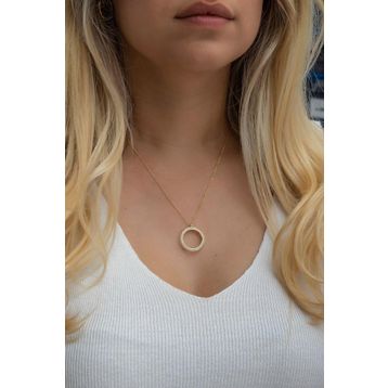 Nereze NRZ998522 925 Ayar Gold Kaplama Çerçeveli Çeyreklik Kadın Gümüş Kolye