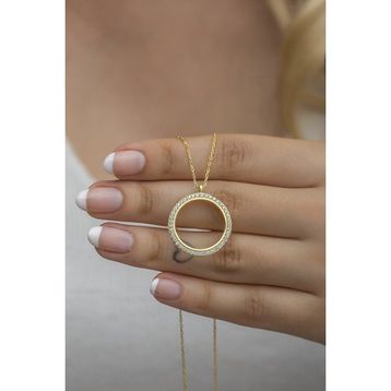 Nereze NRZ998522 925 Ayar Gold Kaplama Çerçeveli Çeyreklik Kadın Gümüş Kolye