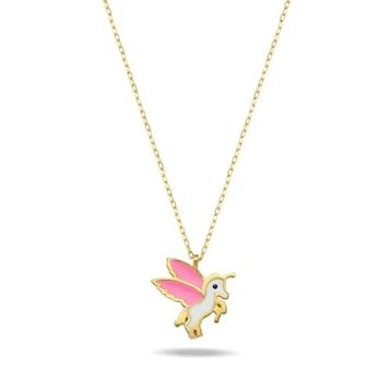 Nereze NRZ998539 925 Ayar Gümüş Gold Pembe Mineli Unicorn Kolye