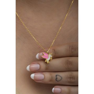 Nereze NRZ998539 925 Ayar Gümüş Gold Pembe Mineli Unicorn Kolye