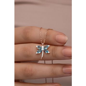 Nereze NRZ998541 925 Ayar Kartanesi Yusufcuk Detay Aquamarin Taşlı Kalp Kadın Gümüş Kolye