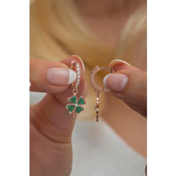 Nereze NRZ998584 925 Ayar Gümüş 10 mm Sallantılı Yeşil Yonca Küpe