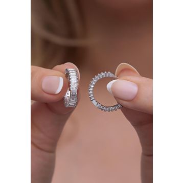 Nereze NRZ998595 925 Ayar Gümüş 15 mm Baget Taşlı Tamtur Küpe