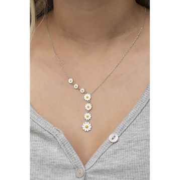 Nereze NRZ9986778 925 Ayar Rodyumlu Sıralı Mineli Papatya Gümüş Kolye