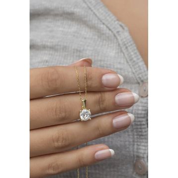 Nereze NRZ9986783 925 Ayar Gold Tektaş Tasarım Gümüş Kolye