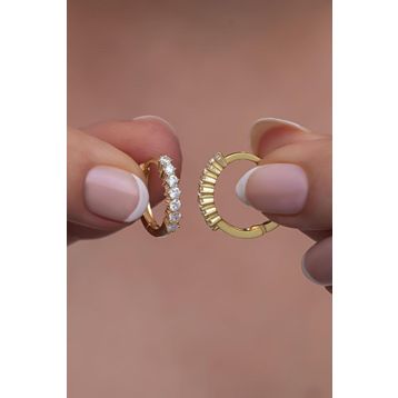 Nereze NRZ998799 925 Ayar Gümüş Gold 15 Mm Zirkon Taşlı Halka Küpe