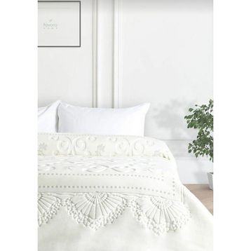 Nesrin Pırıltı Embos 200 x 240 cm Ekru Çift Kişilik Battaniye