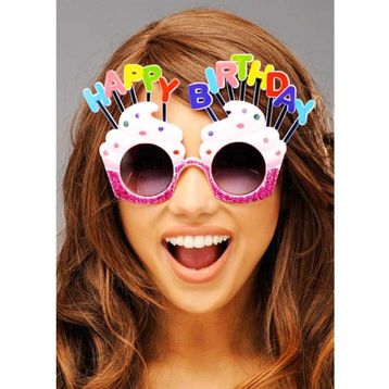 Nessi World 12x7 cm Happy Birthday Yazılı Beyaz Fuşya Renk Parti Gözlüğü