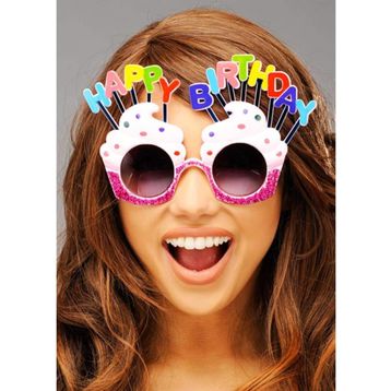 Nessi World 12x7 cm Happy Birthday Yazılı Beyaz Fuşya Renk Parti Gözlüğü