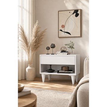 Net Trends Nightstand Çekmeceli Bölmeli Ayaklı Beyaz Komodin