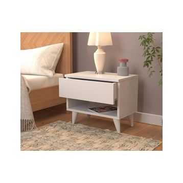 Net Trends Nightstand Çekmeceli Bölmeli Ayaklı Beyaz Komodin