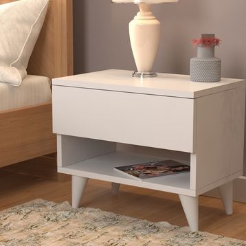 Net Trends Nightstand Çekmeceli Bölmeli Ayaklı Beyaz Komodin