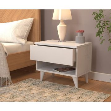 Net Trends Nightstand Çekmeceli Bölmeli Ayaklı Beyaz Komodin
