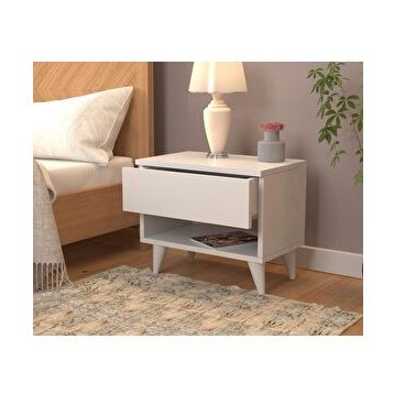 Net Trends Nightstand Çekmeceli Bölmeli Ayaklı Beyaz Komodin