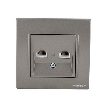 Netelsan Byobu Antrasit Cat3 Cat6 Çerçeveli Data Nümeris Telefon Priz